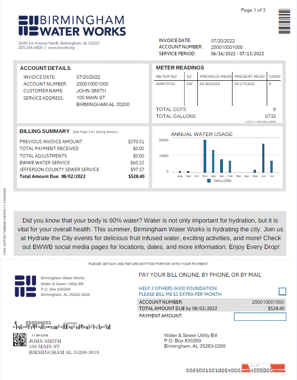 UNITED KINGDOM BIRMINGHAM WATER utility bill Word and PDF template